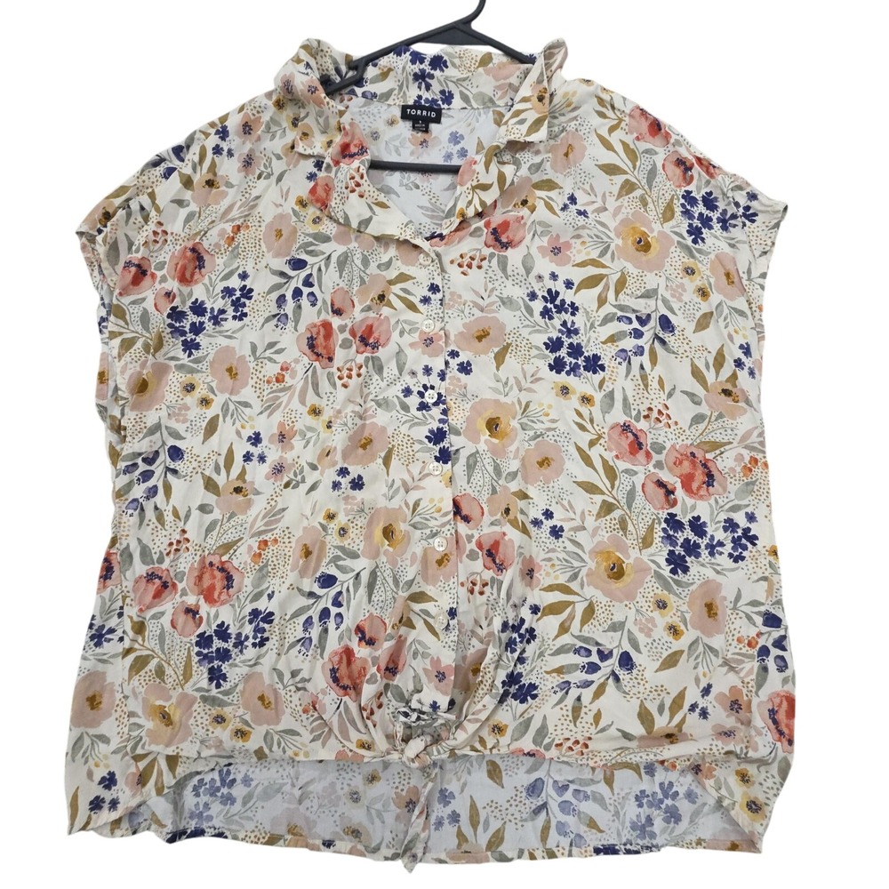 Torrid Blouse Womens 1 Floral Button Front Cap Sleeve Mature Travel Boho‎ Spring
